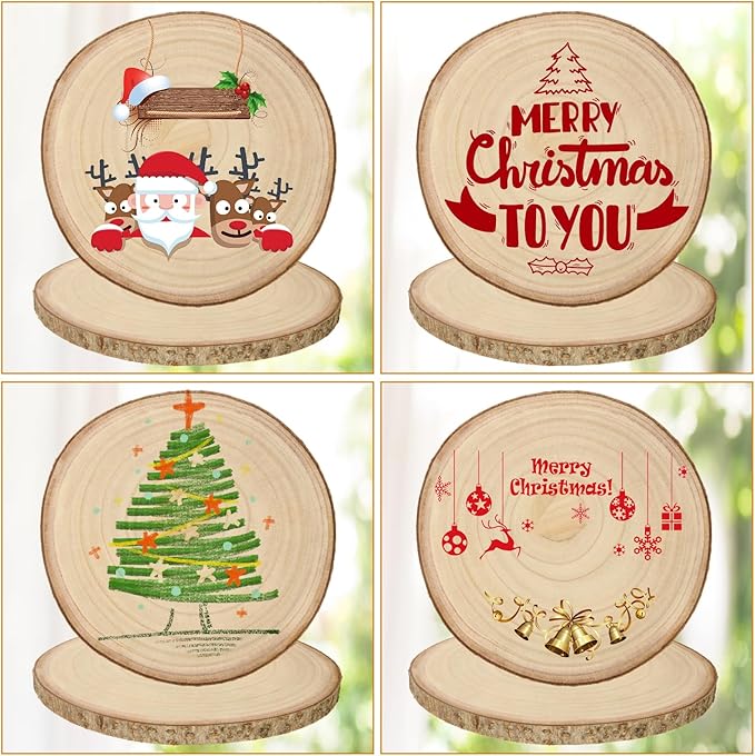 8 Pack 9-10 inch Unfinished Wood Slices for Centerpieces, Large Wood Rounds for Tables Decor, Round Wooden Slabs Wood Slice Ornaments for DIY Crafts and Wedding Decor