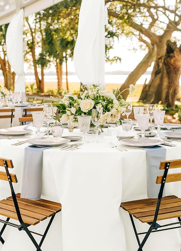 12 Pack Round Tablecloth 120 Inch - Ivory Polyester Tablecloth for Round Table, Premium Ivory Tableclothes Washable Fabric Table Cover for Wedding Party Banquet Restaurant Reception Dining