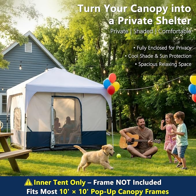 Camping Cube, Canopy Inner Tent for 10' x 10' Pop Up Canopy, Converts Canopy into Enclosed Camping Tent, Fits 4-6 Person, Fully Vented Roof, Easy Setup (Frame & Top Not Included)