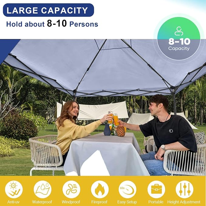 KAMPKEEPER 10x10 Pop-Up Canopy Tent, Waterproof, Portable Shade with Side Walls, Adjustable Instant Outdoor Shelter for Camping, Backyard, and Events, Navy Blue