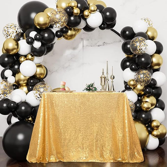 PartyDelight Rectangle Gold Sequin Tablecloth 48x72 inch- Professional Embroidery 3mm Sequins Glittering Table Cover for 4ft Tables, Candy Buffet & Wedding Decor