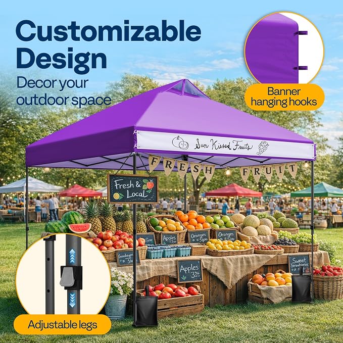 VIVOHOME 10x10ft Pop Up Canopy Tent One Push Setup Outdoor Portable Shelter Tent Heavy Duty with Wheel Carry Bag and 4 Sandbags, Purple