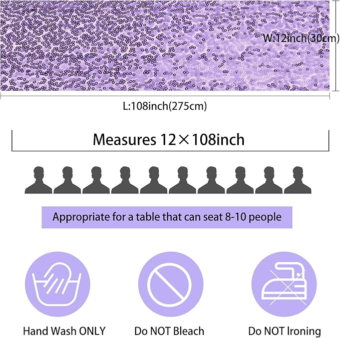 12 Packs Sequin Table Runner Glitter Dining Table Runner for Birthday Wedding Engagement Bridal Baby Shower Bachelorette Holiday Celebration Party Supplies Decorations (12" x 108", Lavender)