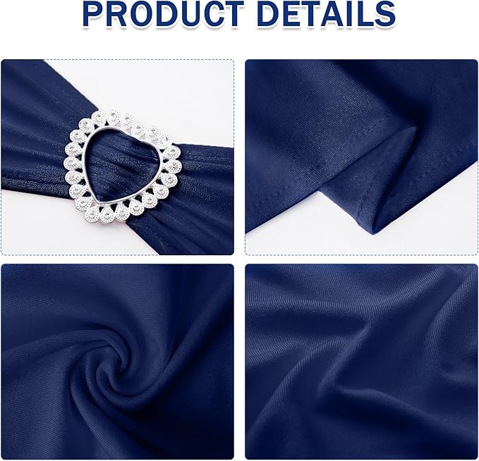 Howhic Pack of 60 Spandex Chair Sashes Bows Stretch Chair Cover Band with Buckle Slider Universal Elastic Chair Ties for Wedding Banquet Party Event Decoration (Navy)