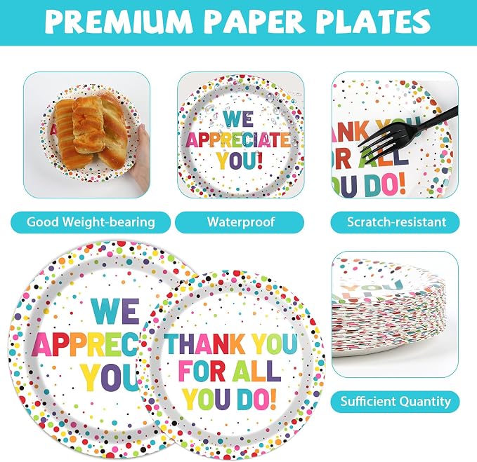 200pcs Thank You Plates Napkins We Appreciate You Paper Tableware Set Employee Appreciation Dinnerware Thank You Party Decoration for Teacher Volunteer Pastor Retirement Party Decor Supplies Serves 50