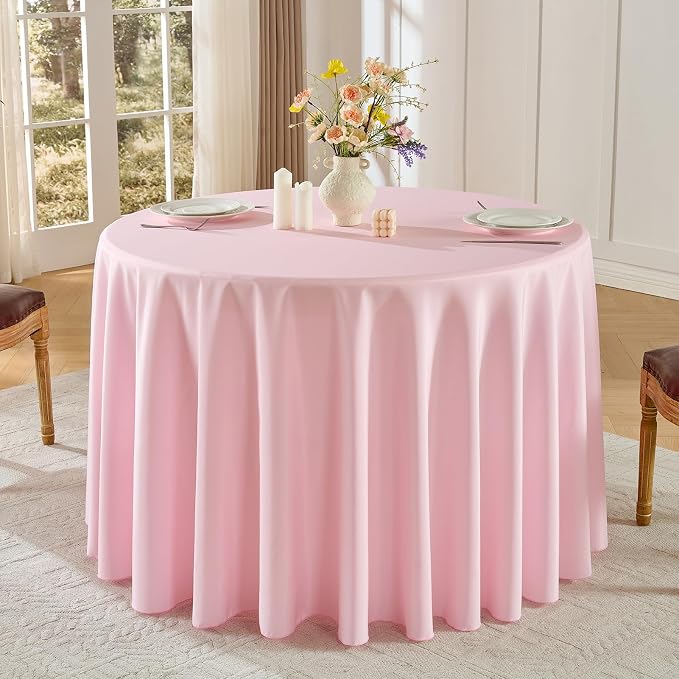 Round Tablecloth 2 Pack 108 Inch Pink Tablecloths Washable Decorative Linen Polyester Table Clothes Cover for Dining Table Banquets Buffet Parties and Wedding