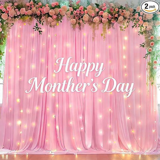 10 x 10ft Baby Pink Backdrop Curtains with Lights String for Girls Birthday Photo Backdrop Drapes Wrinkle Free Polyester Curtain Backdrop for Parties Wedding Reception Baby Shower Ceremony-5 x 10ft 2P