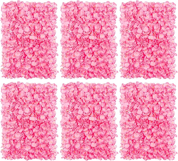 BLOSMON Flower Wall Panel Backdrop - 6 Pcs 24 x 16 Inch Pink Artificial Hydrangea Floral Backdrop for Wedding Party Baby Bridal Shower Decor, Hanging Fake Silk Flower Backdrop Decoration