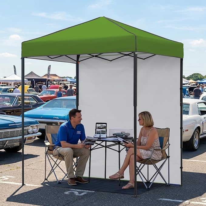 EAGLE PEAK 6x4 Instant Pop Up Canopy Tent with 1 Side Wall Panel, Straight Leg Sun Shelter, Portable Canopy with Carry Bag for Camping, Beach & Sports, Grass Green