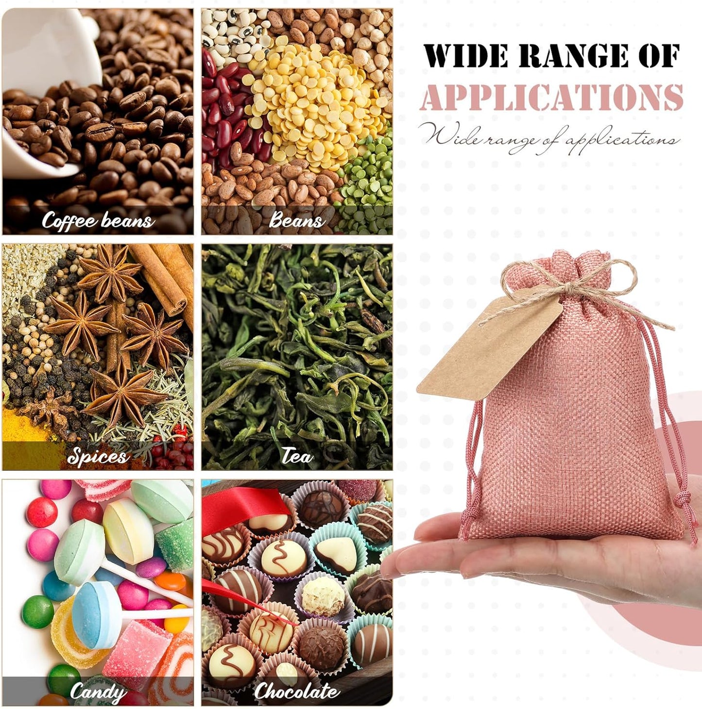 Woanger 100 Pcs Burlap Gift Bags with 100 Pcs Kraft Paper Gift Tags Drawstring Favor Bulk Burlap Sack Bags for DIY Wedding Party Craft(4 x 6 Inch,Beige, Medium Brown, Dark Brown, Gray Pink)