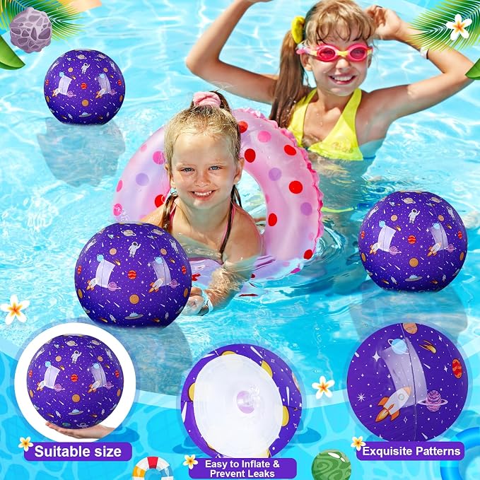 Leyndo 12 Pack Outer Space Themed Beach Ball for Kids 7.87" Bulk for Summer Pool and Beach Game Gifts and Birthday Party Supplies and End of The Year Class Party Decoration Favors