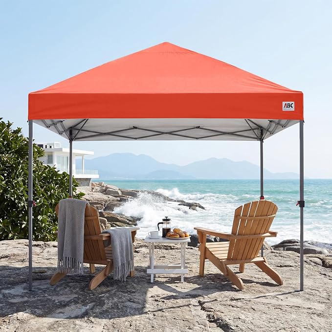 ABCCANOPY 8x8 Pop Up Canopy Tent, Easy Setup Instant Shelter with Wheeled Bag, Heavy Duty Outdoor Canopy for Beach, Market, Backyard, UV Protection, Outdoor Weather Protection (Reddish Orange, 8x8)