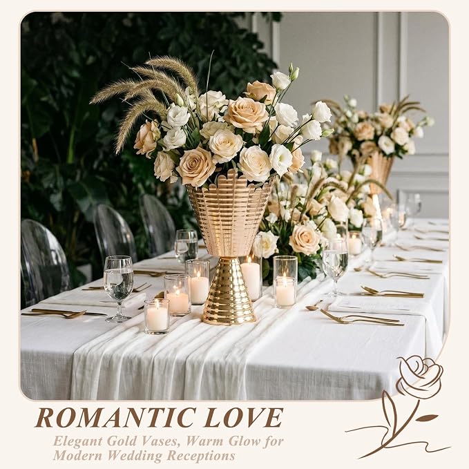 10 Pcs Gold Vases for Centerpieces, 9in Tall Metal Planter Vase for Artificial Flowers – Elegant Pedestal Vase for Wedding Table Decor, Home, Party & Anniversary