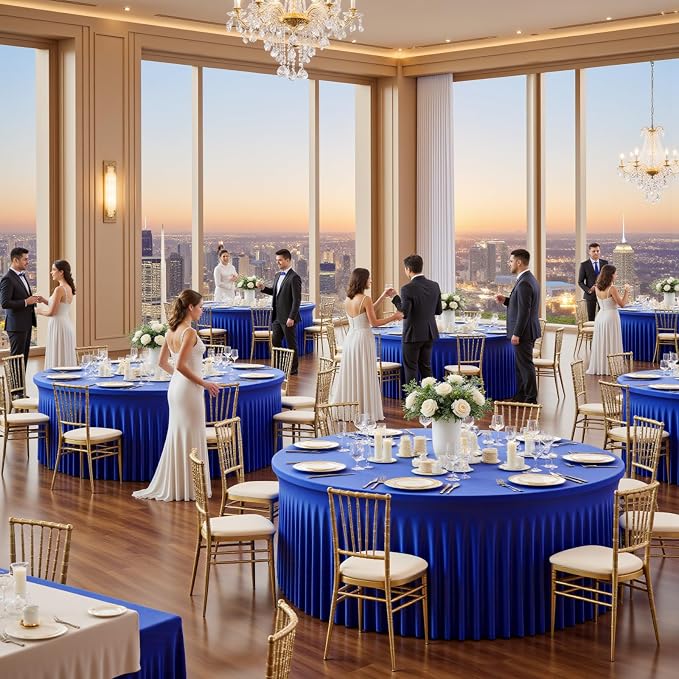 4 Pack Royal Blue 72 inch Round Spandex Tablecloth, Wrinkle-Free Stretchy Fitted 6FT Round Tables,Elastic Edge with Skirt,Washable Table Cloths for Wedding Banquet Party Birthday Buffet