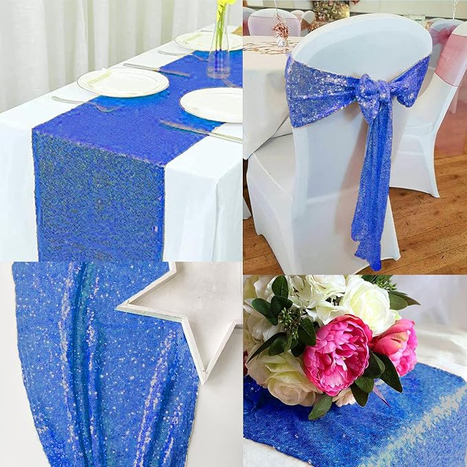 12 Packs 12 X 72 Inch Sequin Table Runner Glitter Dining Table Runner for Birthday Wedding Engagement Bridal Baby Shower Bachelorette Holiday Celebration Party Supplies Decorations (Royal Blue)