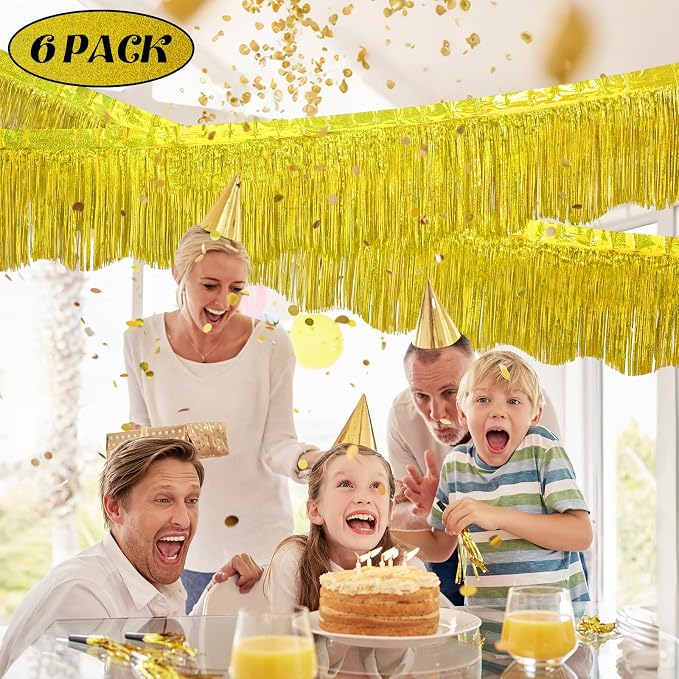LOLStar Gold Foil Fringe Tinsel Garland, Tinsel Streamers Banner, 6 Pack | 60Ft Tinsel Streamers, Shiny Gold Tinsel Fringe Banners for Wedding, Birthday, Anniversary, Christmas, New Year Party Decor