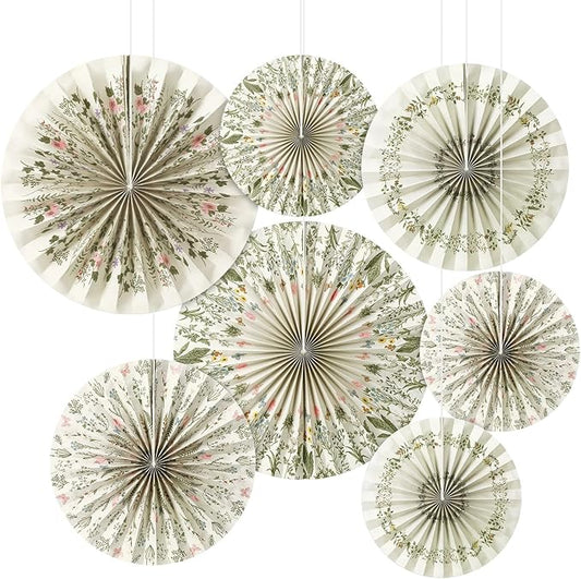 Feifeiya 12 Pcs Antique Herbs and Wild Floral Hanging Paper Fans 8'' 12'' 16'' Botanical Herbs Vintage Wildflower Paper Fans Hanging Ornaments Set for Wedding Birthday Spring Summer Party Decoration