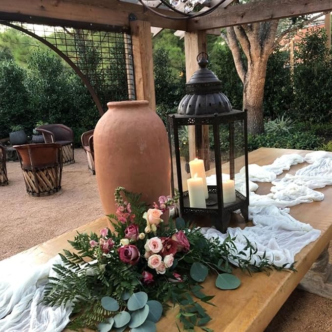 Herda 10 Pack 120inch White Cheesecloth Table Runners - 10Ft Long Cotton Gauze Table Runner Set for Weddings Bridal Parties and Baby Showers Decoration-Elegant Brilliant White Table Cloth