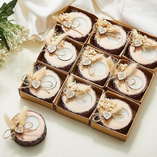 12 Pcs Wedding Candle Favors for Guests - Bridal Shower Wood Memorial Tealight Candle Holder Rustic Souvenirs Wedding Guest Gifts Party Decorations