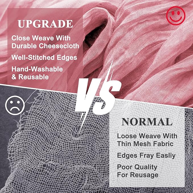 Wokceer Cheesecloth Table Runner 3Pack 10FT Dusty Rose Boho Gauze Cheese Cloth Table Runner for Party Long Rustic Sheer Table Runners for Baby Bridal Shower Wedding Easter Table Decor