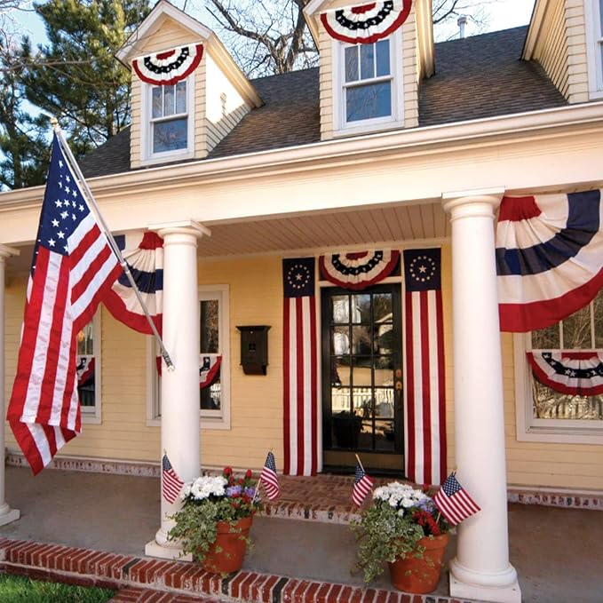 Bradford American Bunting Flags 2x4 ft 2 Pack for Outdoor, Embroidered USA Bunting Flags with 3 Brass Grommets, US Pleated Fan Flag Patriotic Half Fan for 4th of July 250 Anniversary
