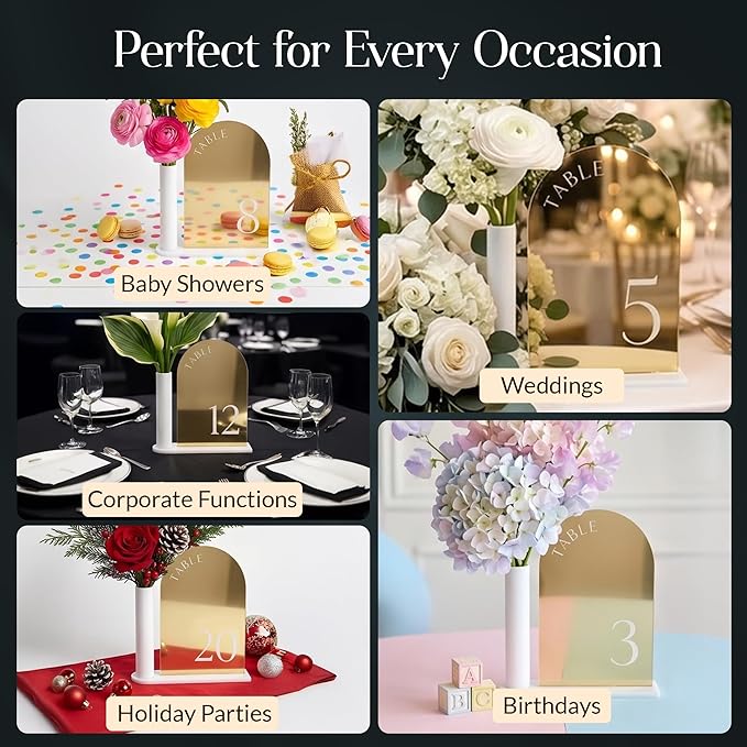 Table Numbers 1-20 - Number Holders For Wedding Reception , Gold Acrylic Sign Stands , Stand Signs Holder , Events And Restaurant Tables , Party With Wine Cards , Elegant at Event , Boho