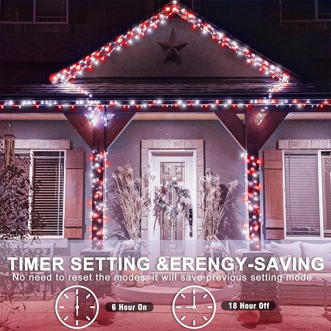 400 LED Red and White Christmas Lights Outdoor, 131 FT Christmas String Lights with Waterproof 8 Modes, Plug in Clear WireTwinkle Fairy Lights for Indoor Tree Bedroom Holiday Decorations