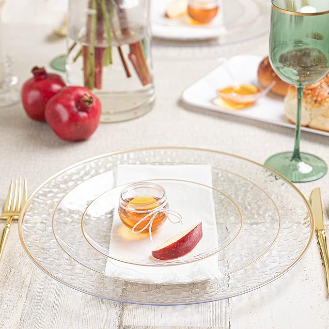 PLASTICPRO 128 Piece Combo Plates Set includes 64-7'' inch Plates & 64-10'' inch Plate Clear Hammered Plastic Party Plate Premium heavyweight Elegant, Disposable, Tableware, Dishes,