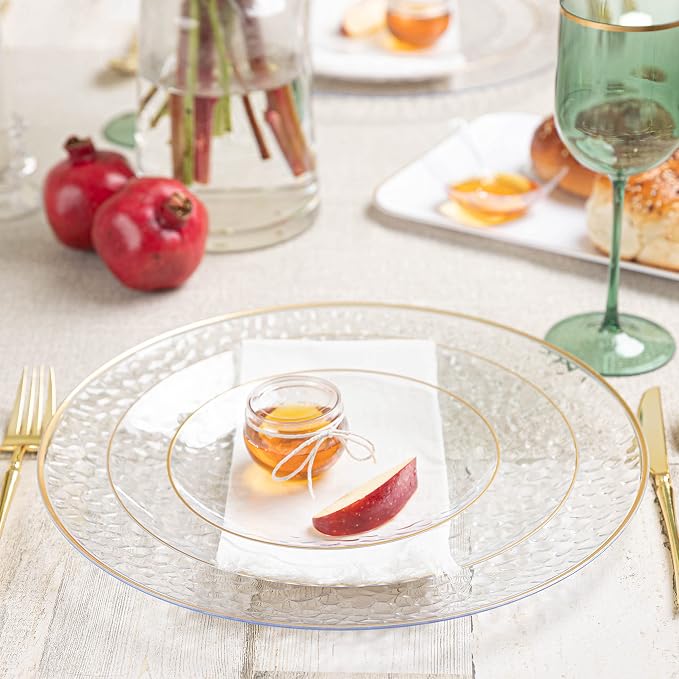PLASTICPRO 32 Piece Combo Plate Set includes 16-7'' inch Plates & 16-10'' inch Plates Clear Hammered Plastic Party Dish heavyweight Elegant, Disposable, Tableware, Dishes,