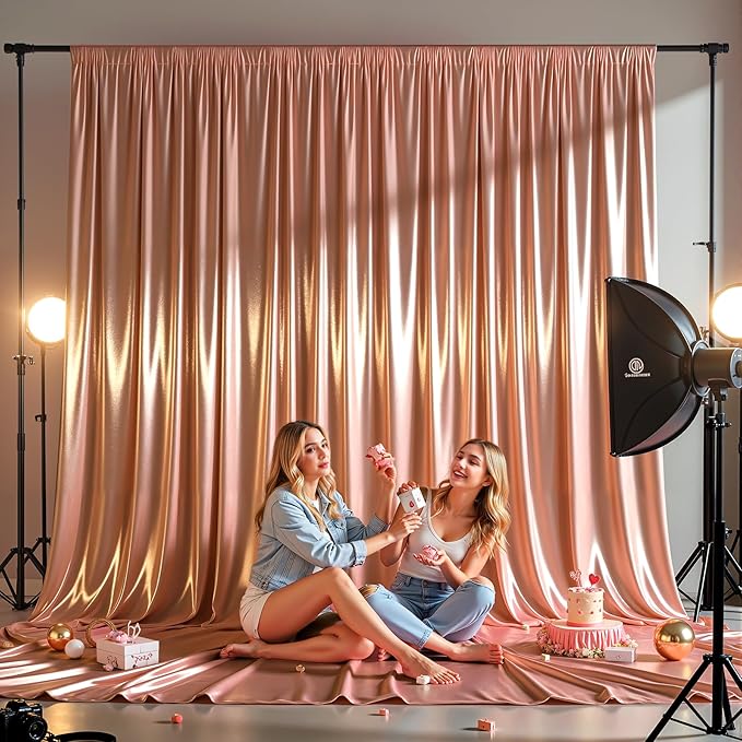 10x10 ft Rose Gold Glitter Backdrop Curtain for Parties, Wrinkle Free Glitter Photo Backdrop Drapes 2 Panels 5x10FT Shimmer Back Drop Cloth for Wedding Birthday Christmas Photography Background Decor
