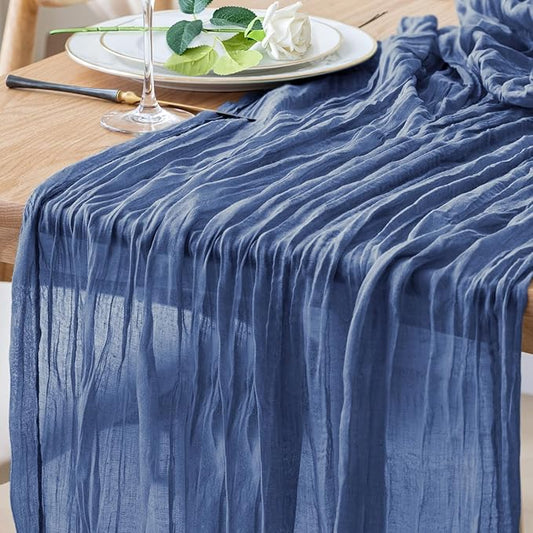 Table Runner Cheesecloth 10FT Blue Boho Gauze Cheese Cloth Rustic Sheer Table Runners for Wedding Birthday Bridal Baby Shower Party Decoration