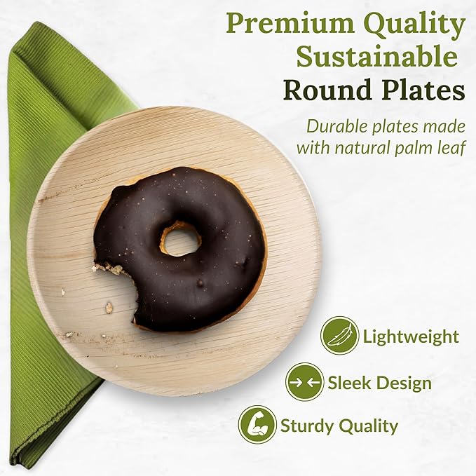 7" Round Bamboo Plates - 50 Pack Disposable Bamboo Plate, Compostable & Eco-Friendly Plates, Natural Bamboo Style, Sturdy & Leak Resistant, Bulk Party Pack for Picnics, Events & Weddings