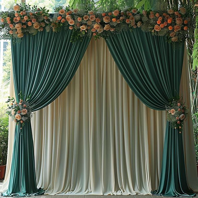 20x10ft Wrinkle Free Hunter Green Backdrop Curtain for Parties Soft Fabric Drapes Wedding Dark Green Curtain Backdrop for Birthday Party Decorations Background for Photography 5x10ft,4 Panels