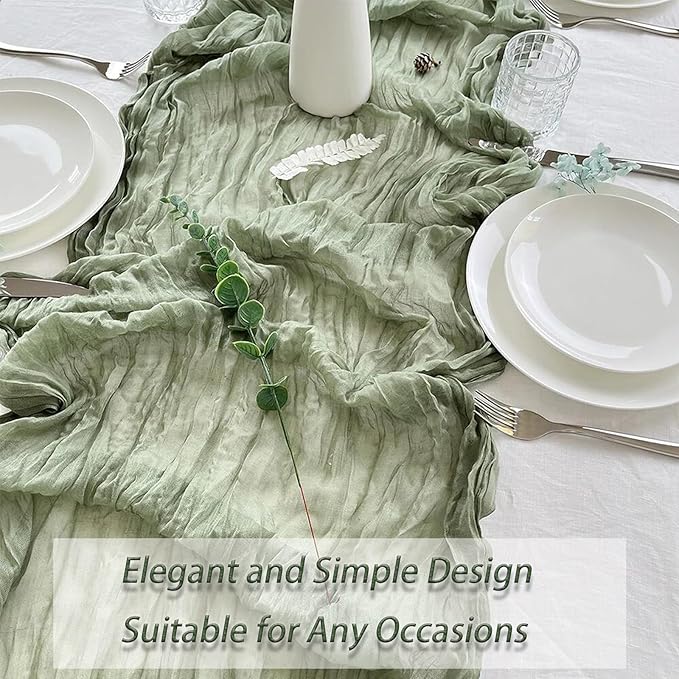 16 Pack Sage Green Cheesecloth Table Runner 20 x 120 inch Gauze Table Runners 10 FT Long,Semi Sheer Boho Cheese Cloth Fabric Table Runner Bulk for Wedding,Party,Baby Shower,Bridal Shower Decoration