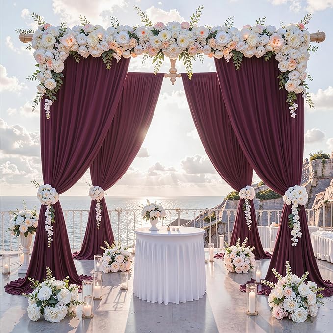 30 ft x 10 ft Wrinkle Free Maroon Backdrop Curtain for Parties, Polyester Burgundy Photo Backdrop Drapes 6 Panels 5x10ft for Baby Shower Wedding Birthday Party Engagement Ceremony Decoration