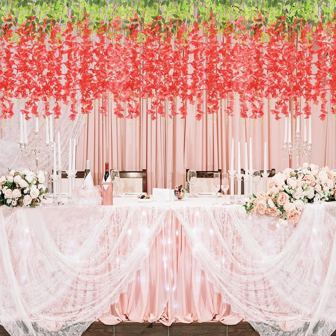 BLEUM CADE 36Pcs Red Fake Wisteria Hanging Flowers, 3.6Ft/Pcs Artificial Wisteria Garland, Hanging Flowers for Wedding Party Home Backdrop Wall Decoration
