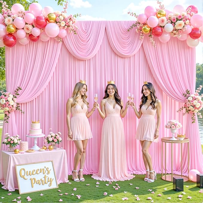 20ft x 10ft Pink Backdrop Curtain for Parties Light Pink Wrinkle Free Backdrop Drapes Panels for Baby Shower Wedding Birthday Photo Gender Reveal Photography Polyester Fabric Background Decoration