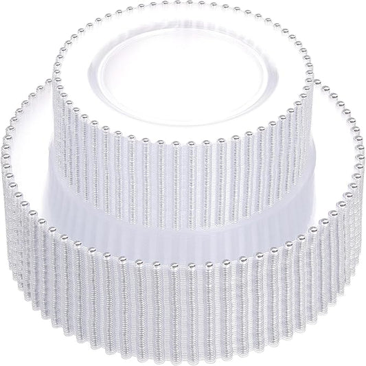 supernal 100PCS Clear Plastic Plates, Clear Plates with Silver Trim, Elegant Plastic Plate Include 50 Dinner Plate 10'' and 50 Dessert Appetizer Platos 7'' for Party, Wedding, Bridal Baptism