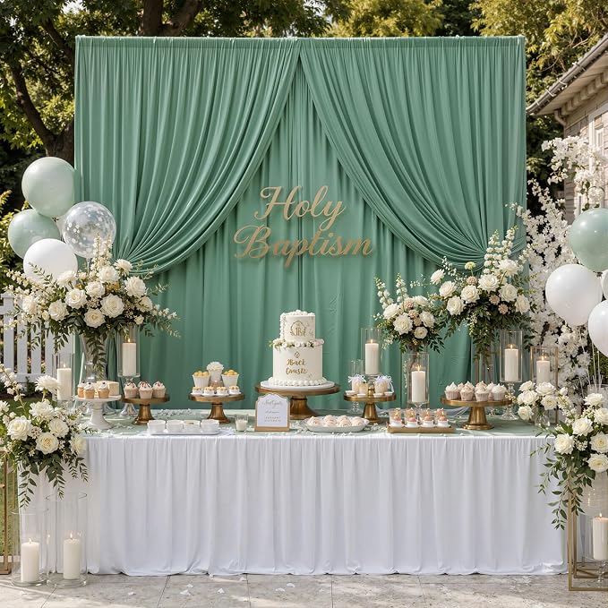 20ft×10ft Wrinkle Free Sage Green Backdrop Curtain for Parties | 4 Panels 5ft×10ft Soft Silky Polyester Green Photo Backdrop Drapes for Wedding Forest Party Baby Shower Decor Back Drop Cloth