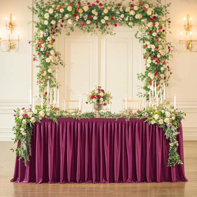 Wish Care 4 Pack Wine Red Rectangle Table Clothes for 8 Foot Tables, Polyester Fitted Tablecloths 8ft Stretch Table Cover for Wedding, Birthday, Parties, Trade Show, Craft Show