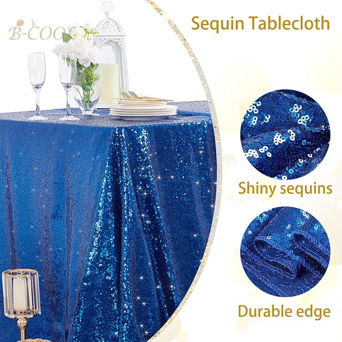 Blue Sequin Tablecloth Glitter Birthday Table Cloth Sparkly Iridescent Shimmer for Rectangle Table Cloth 90 x 90 Inches Table Cloths Decorations for Party Supplies Event Wedding Table Skirt Decor