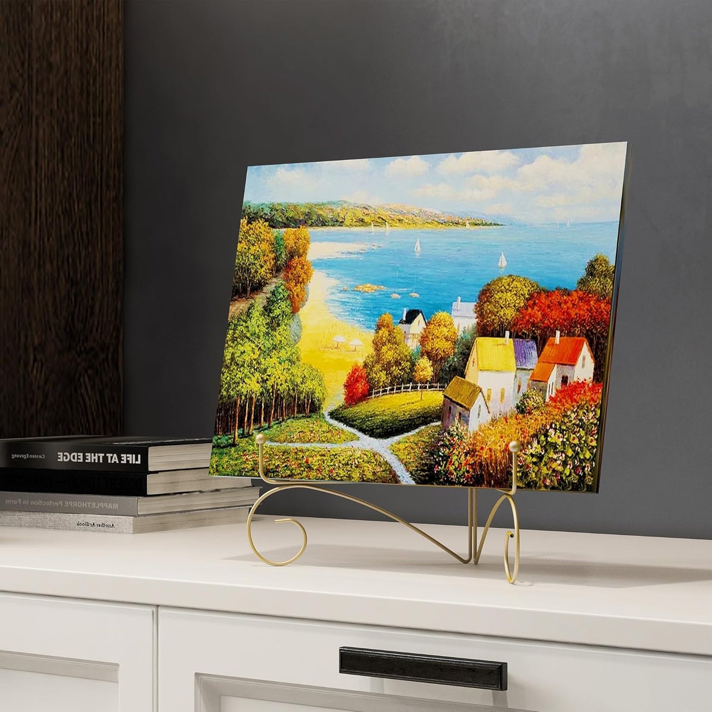 10 Inch Display Plate Stand with Folding Design, Metal Plate Holder for Tables, Picture Easel for Home Decoration, Photo Frame Stand, 10'' Gold, 2-Pack