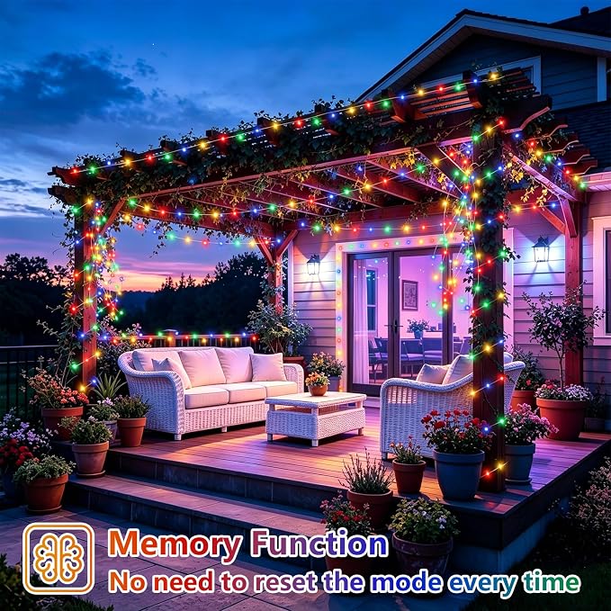 YEGUO 4 Pack Multicolor Solar Fairy Lights, Each 33ft 100 LED Christmas Lights Outdoor Waterproof, 8 Modes Sliver Wire Solar String Lights