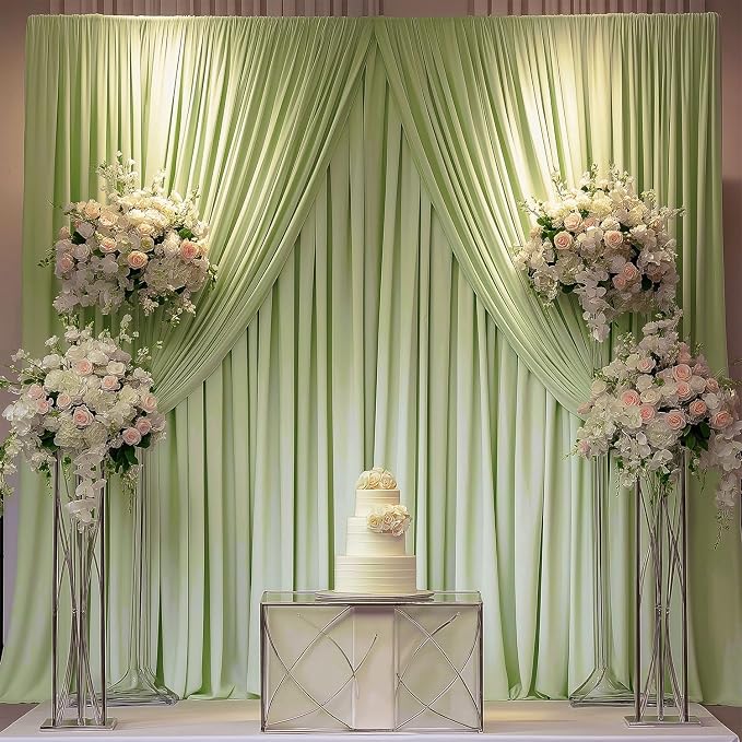 ESGOTBME 10x10ft Wrinkle Free Sage Green Backdrop Curtain for Parties Soft Fabric Drapes Wedding Curtain Backdrop for Birthday Party Decorations Background for Photography 5x10ft, 2 Panels