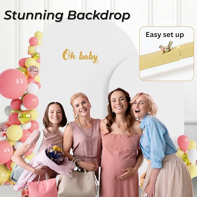7.2 FT Wedding Arch Backdrop Stand and Cover Set | Metal Backdrop Arch Stand, Balloon Stand, Water Bags | Party, Bridal Show, Birthday, Baby Shower Decorations (White Cover)