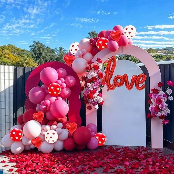 Valentines Day Balloons Arch Garland Kit, 126Pcs Red Pink Valentines Party Decorations with LOVE Red Heart Balloon for Galentines Anniversary Engagement Wedding Supplies