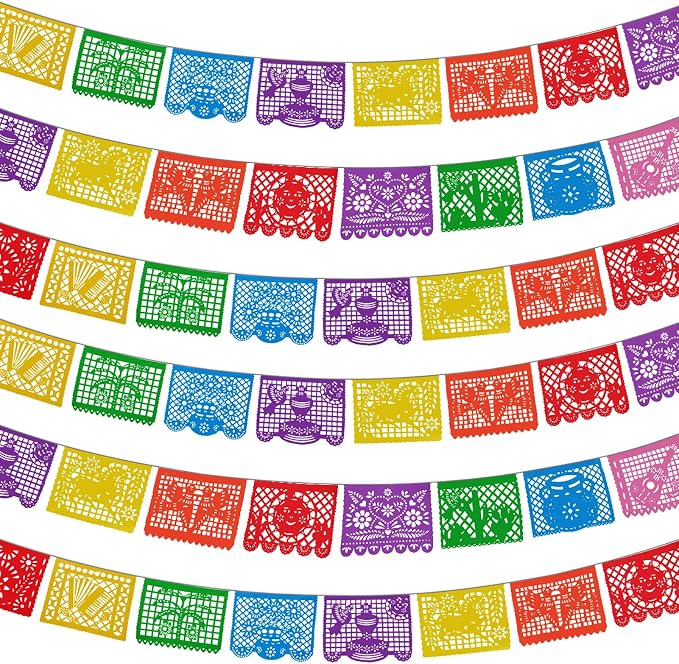 6 Packs 108 Ft Fiesta Party Decorations Mexican Party Banners Papel Picado Banners Cinco De Mayo Decorations Dia De Los Muertos Decor Mexico Halloween Banner Birthday Party Decorations (6pack Banners) (6 Packs Banner)