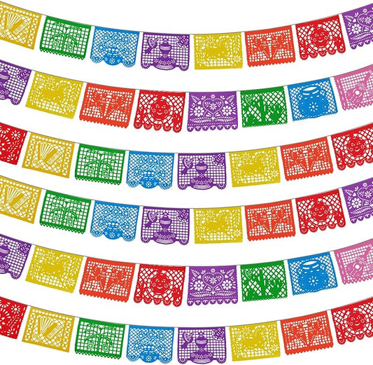 6 Packs 108 Ft Fiesta Party Decorations Mexican Party Banners Papel Picado Banners Cinco De Mayo Decorations Dia De Los Muertos Decor Mexico Halloween Banner Birthday Party Decorations (6pack Banners) (6 Packs Banner)