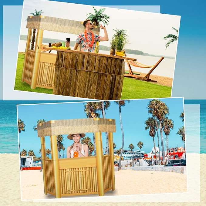 Threehoney 6.4ft 3D Luau Island Tiki Bar Cardboard Cutout Stand up Life Size Summer Hawaii Theme Party Decorations Backdrop Photo Prop Tiki Bar Stand up for Luau Beach Party Decoration Supply