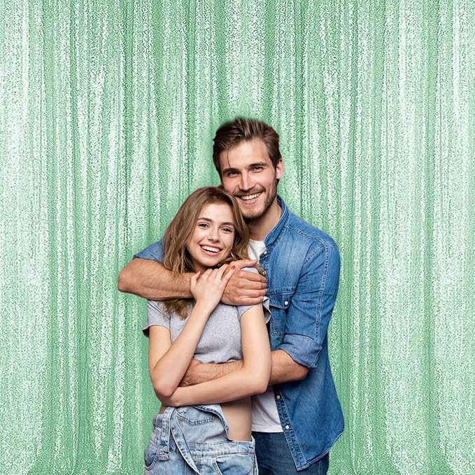 Sugargirl Mint Green Sequin Backdrop Curtain 4 Panels 2FTx8FT Glitter Mint Green Background Drapes Sparkle Photography Backdrop for Party Wedding Birthday Wall Decoration
